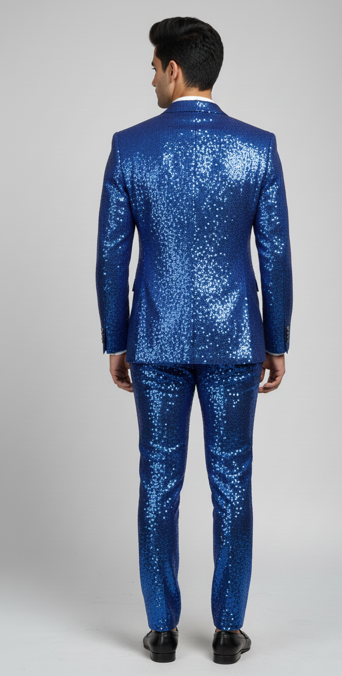 Men’s Royal Blue Sequin Party Suit – Premium Shiny Blazer & Pants Set