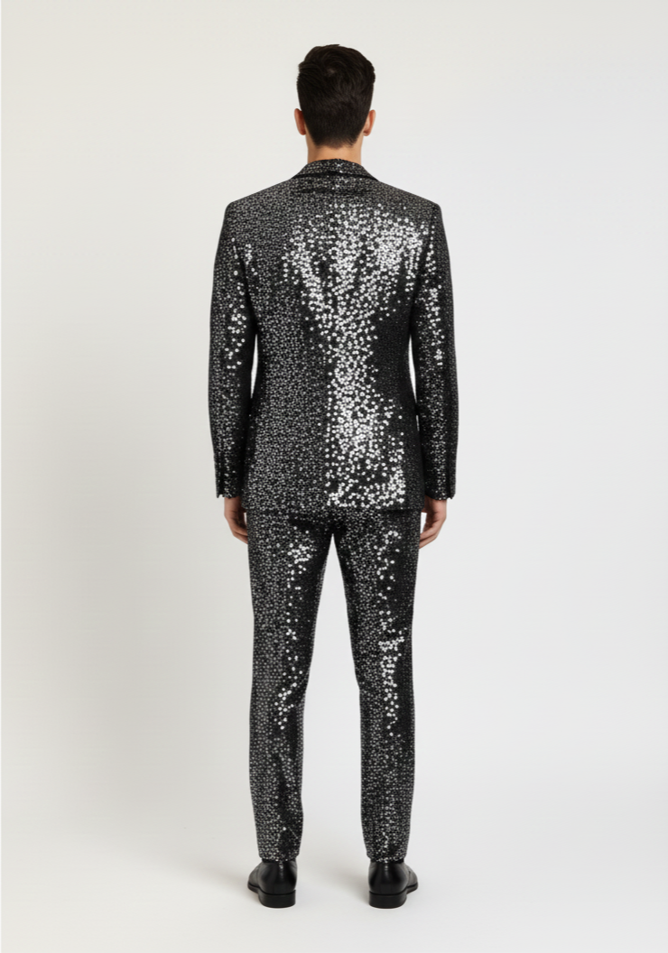 Men’s Black Sequin Suit – Premium Shiny Party Blazer & Slim-Fit Pants Set