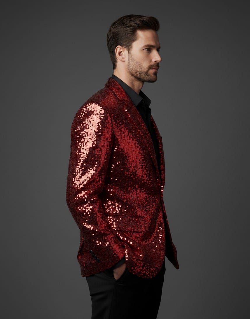 Premium Red Sequin Party Blazer for Men
