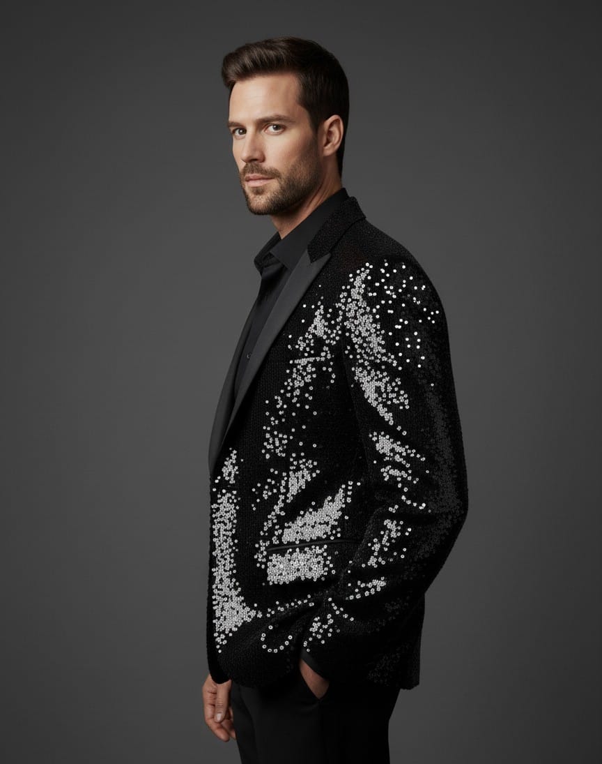 Luxury Black Sequin Party Blazer for Men