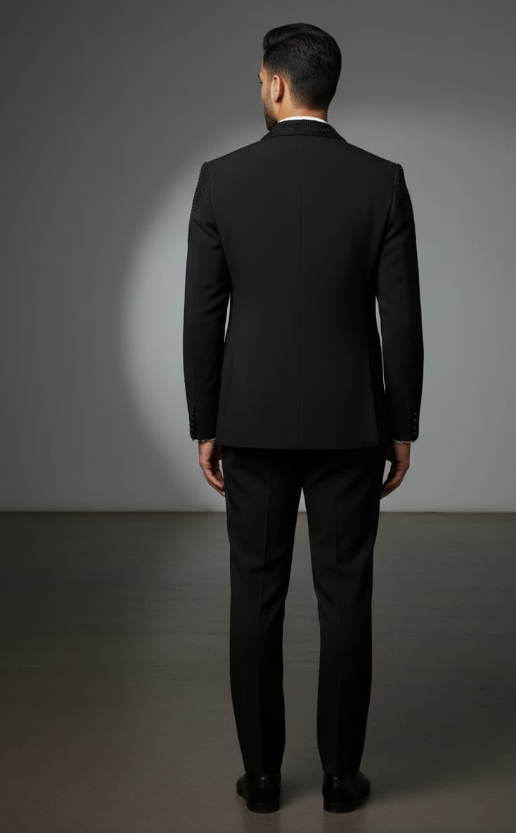 Elegant Black Embroidered Men's Formal Suit