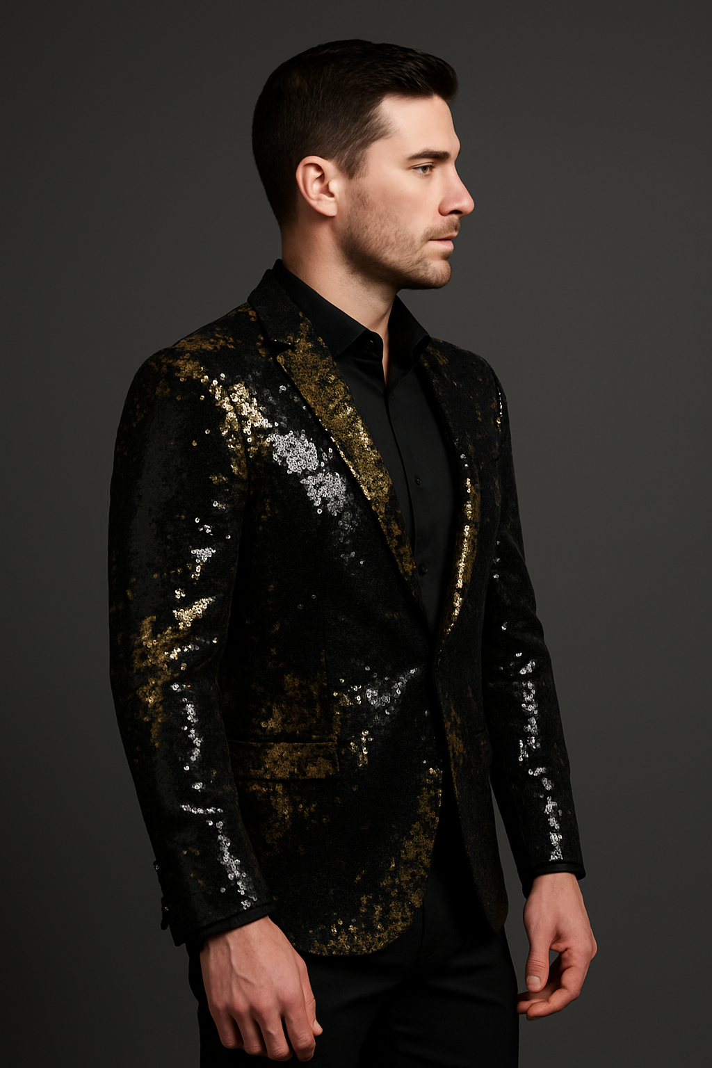 Black & Gold Sequin Party Blazer for Men
