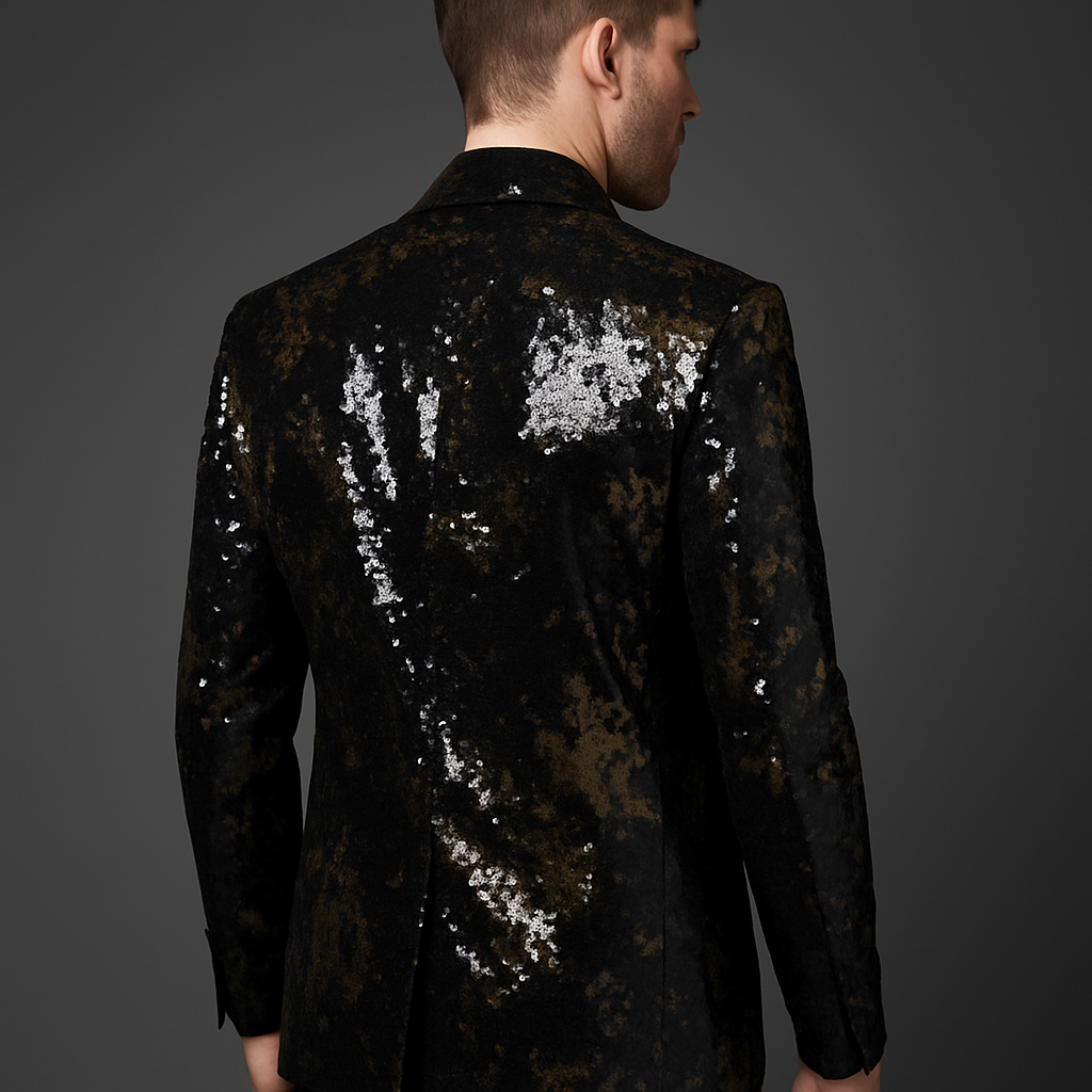 Black & Gold Sequin Party Blazer for Men