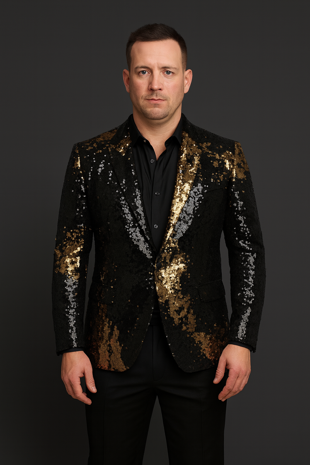 Black & Gold Sequin Party Blazer for Men