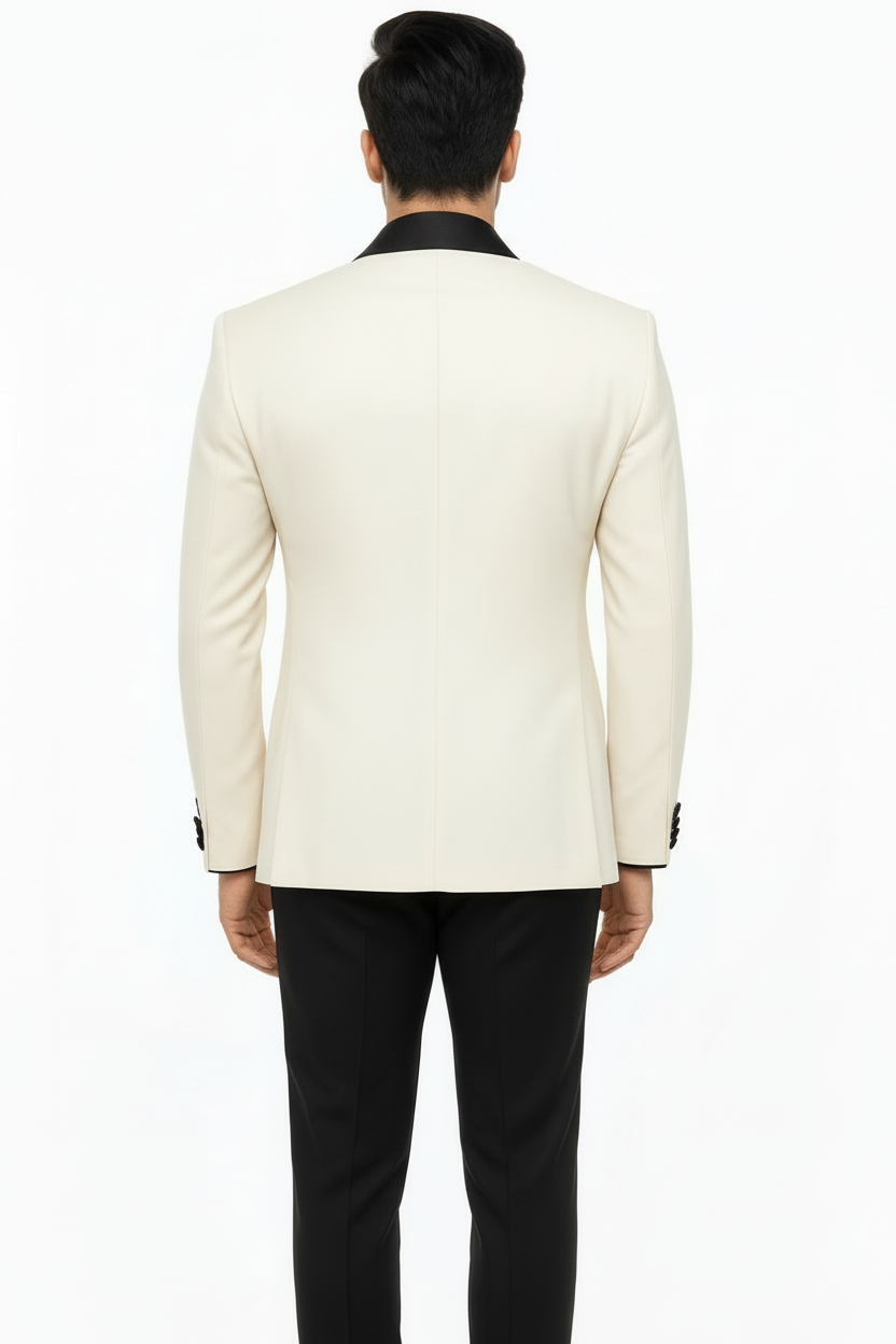 Elegant Ivory Tuxedo with Black Floral Embroidery