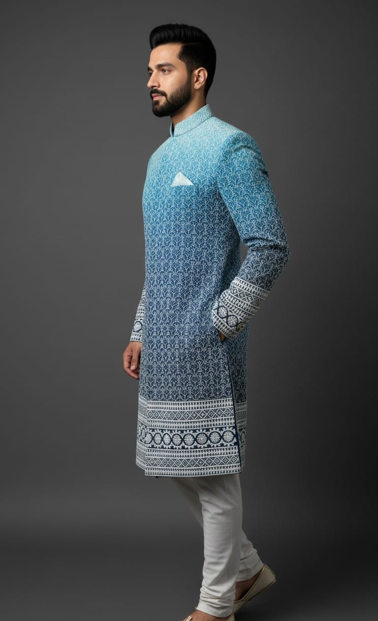 Elegant Firozi Embroidery Sherwani for Weddings