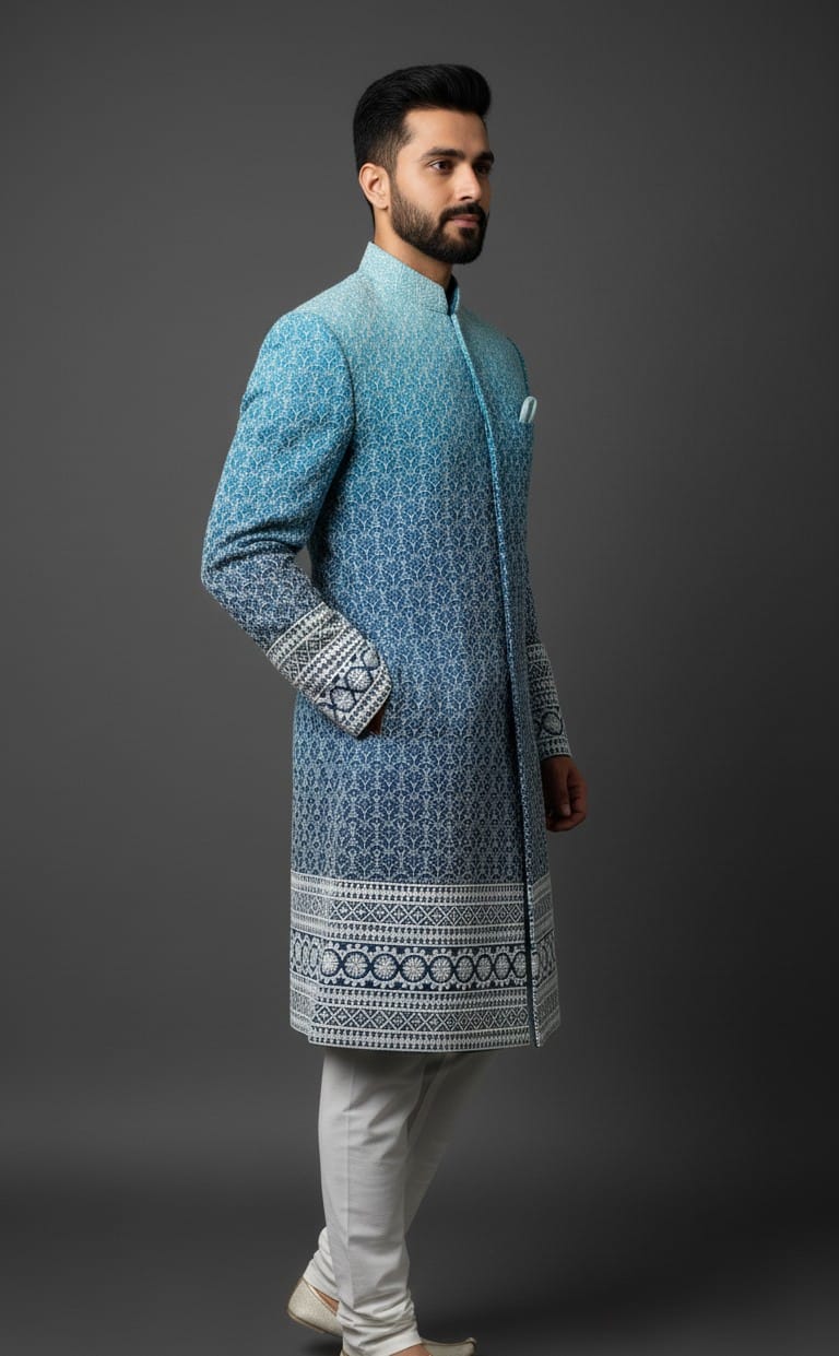 Elegant Firozi Embroidery Sherwani for Weddings