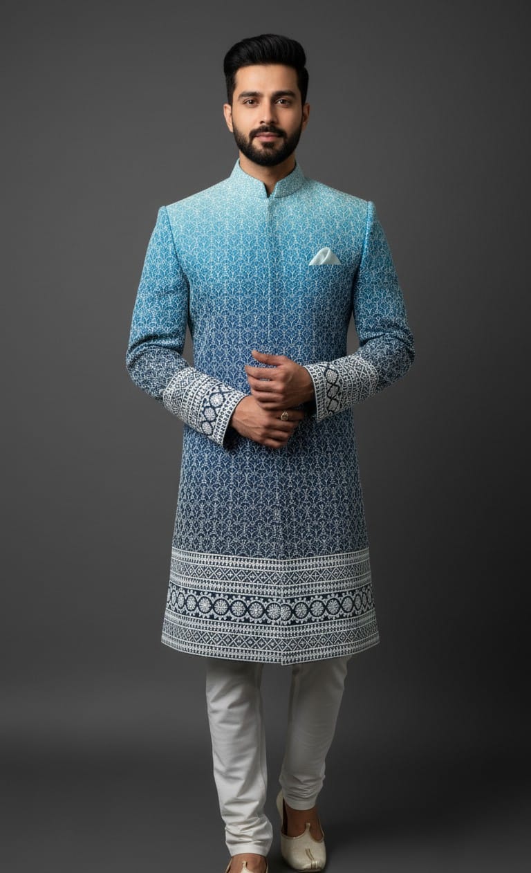 Elegant Firozi Embroidery Sherwani for Weddings