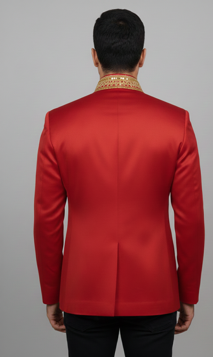 Red Designer Embroidered Jacket Set with Heavy Golden Work
