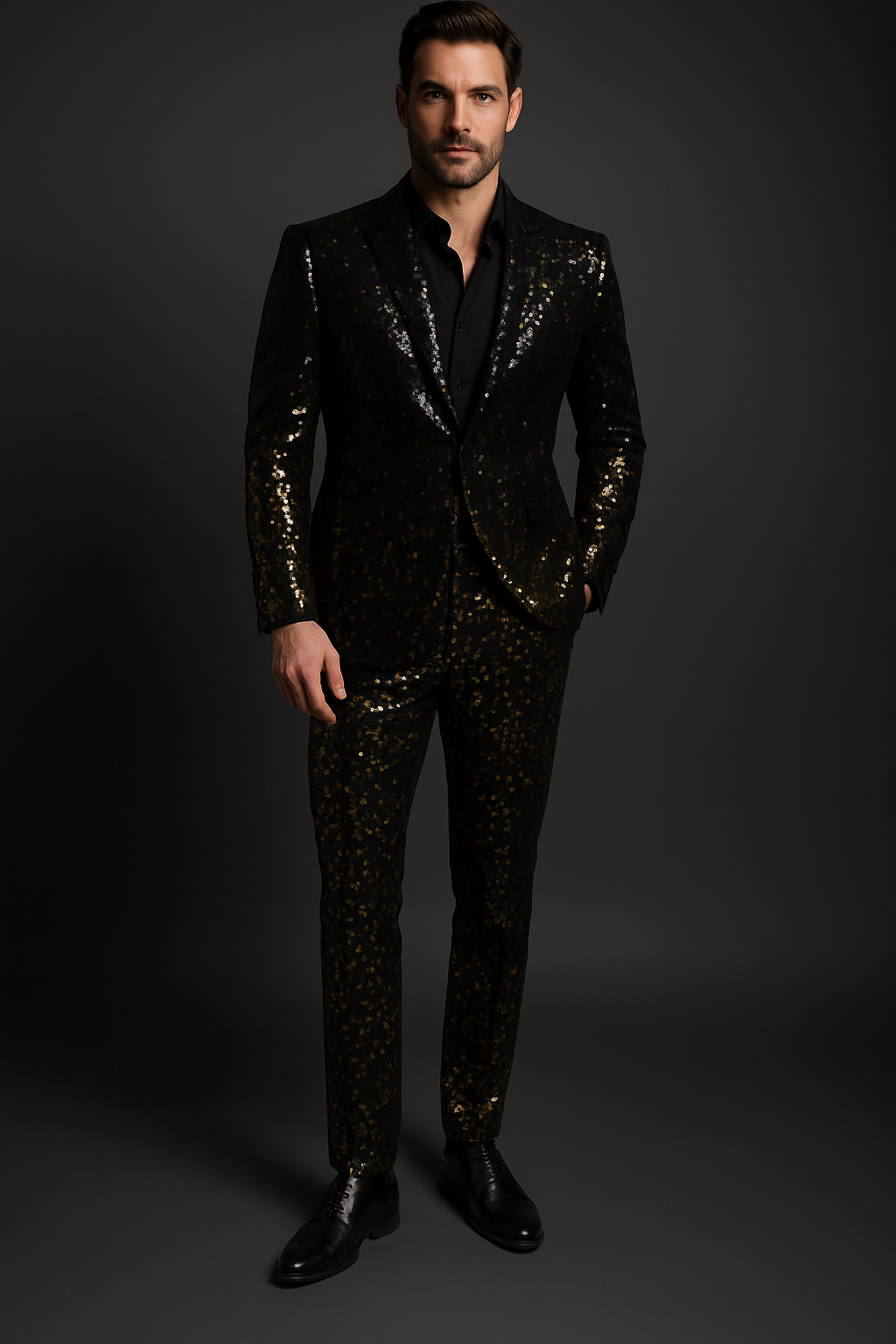Black & Gold Sequin Party Blazer for Men