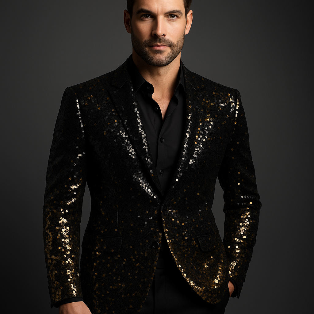 Black & Gold Sequin Party Blazer for Men