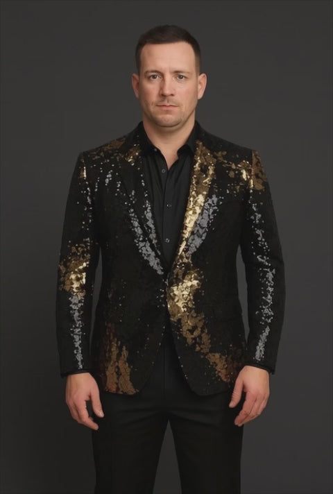 Black & Gold Sequin Party Blazer for Men