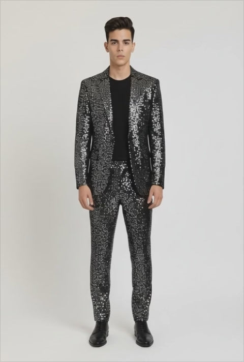 Men’s Black Sequin Suit – Premium Shiny Party Blazer & Slim-Fit Pants Set