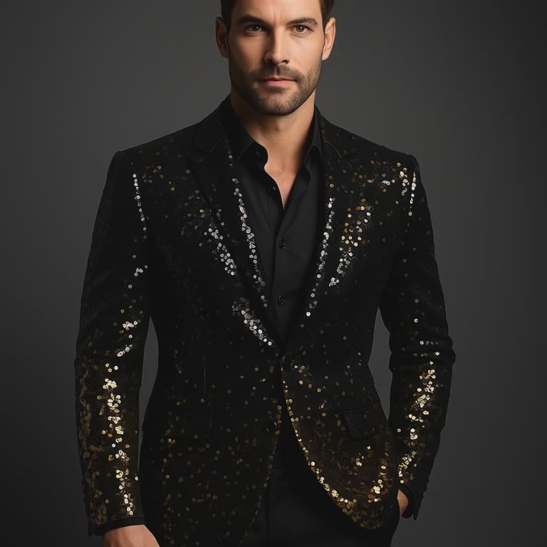 Black & Gold Sequin Party Blazer for Men